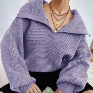 Light Purple Bishop Collar Oversized  Valentine's Day Sweater Size Small